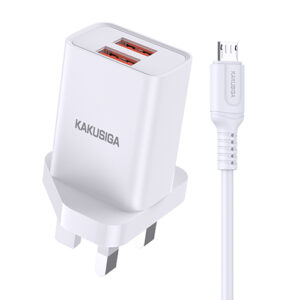 Dual Port Smart Charger with 2.4A Output & 1M Micro USB Cable