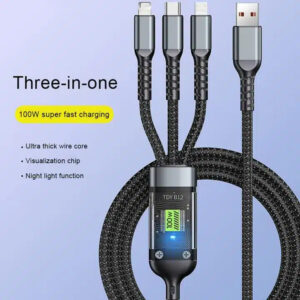 3-in-1 Fast Charging Cable 100W (USB-A to Lightning, Type-C, Micro USB) – 1.2m Length