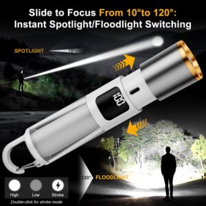 Rechargeable Camping Flashlight – Dual Light Source, 500 Lumens, USB Charging, Power Display, Telescopic Zoom