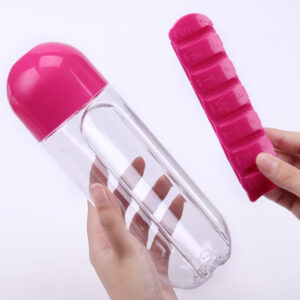 7-Day Pill Organizer Water Bottle – 600ml Leakproof BPA-Free Travel Bottle with Built-In Vitamin Case