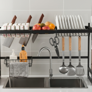 All-in-One Over-Sink Kitchen Draining Rack - Stainless Steel, Black, Heavy Duty